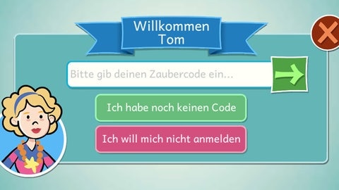 Screenshot aus dem Lernspiel beim Eingeben des Zaubercodes.