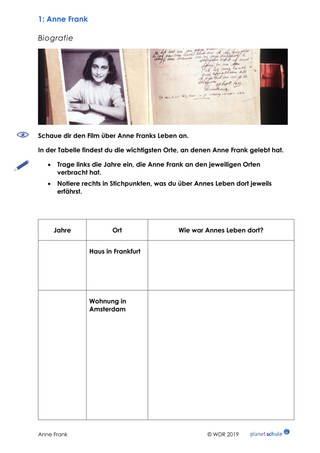 Arbeitsblatt 1: Biografie Anne Frank