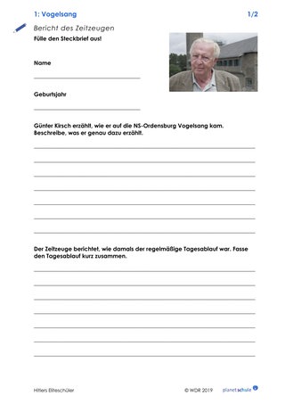 Arbeitsblatt 1: Bericht Zeitzeuge Günther Kirsch