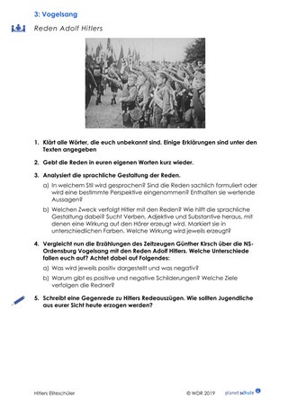 Arbeitsblatt 3: Reden Adolf Hitlers