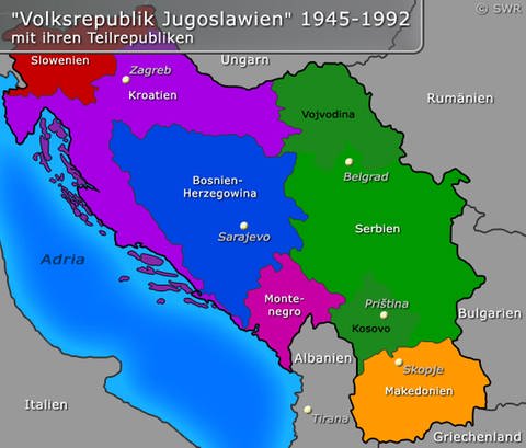 Eine Karte der "Volksrepublik Jugoslawien" zwischen 1945 und (Foto: SWR)