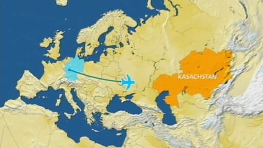 Landkarte, auf der Deutschland und Kasachstan farbig markiert sind. (Foto: SWR – Screenshot aus der Sendung)