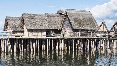Häuser, die auf Holzpfählen stehen.