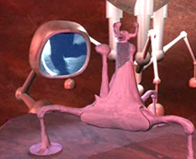 Detailansicht des Trickfilms: Der Kontroll-Roboter übersieht die gefährliche T-Zelle.