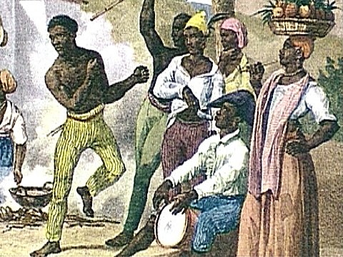 Alte Zeichnung von Sklaven beim Capoeira Kampf [Klick auf das Bild, schließt das Fenster]