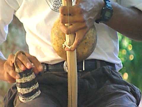Ein Berimbaus im Einsatz [Klick auf das Bild, schließt das Fenster]
