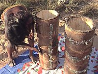 Ausgehölte Palmstammklötze