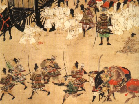Eine Zeichnung die Samurai und Bogenschützen darstellt [Klick auf das Bild, schließt das Fenster]