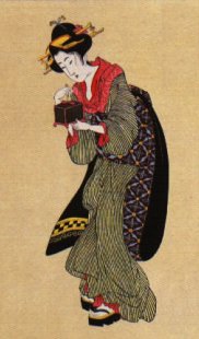 Eine historische Zeichnung einer Frau im Kimono [Klick auf das Bild, schließt das Fenster]