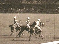 Schwarz-weiß Aufnahme von drei Polospielern