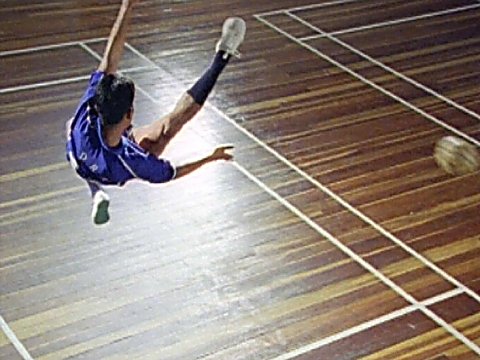 Spieler schießt den Ball zurück [Klick auf das Bild, schließt das Fenster]