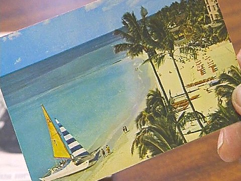 Eine Postkarte eines Strandes auf Hawaii [Klick auf das Bild, schließt das Fenster]
