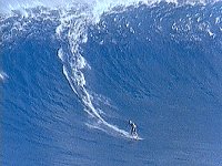 Ein Surfer reitet auf einer der gefürchteten Riesenwellen
