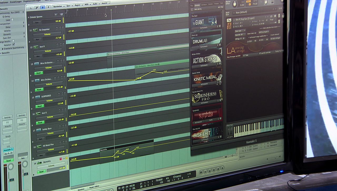 Beim Komponieren am Computer werden einzelne Instrumente aufgenommen und zu einem „Orchesterklang“ zusammengemischt.