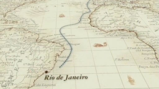 Landkarte mit eingezeichneter Reiseroute von Plymouth nach Rio de Janeiro. (Foto: SWR – Screenshot aus der Sendung)