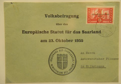 Adressiertes Kuvert zur Volksbefragung über das Europäische Statut für das Saarland am 23. Oktober 1955 (Foto: imago images / Becker & Bredel)