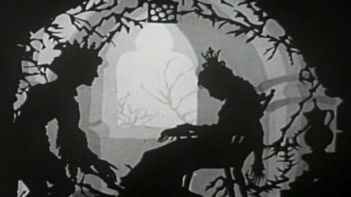 Schlafendes Dornröschen und Prinz als Schattenriss (Foto: SWR – Screenshot aus der Sendung)