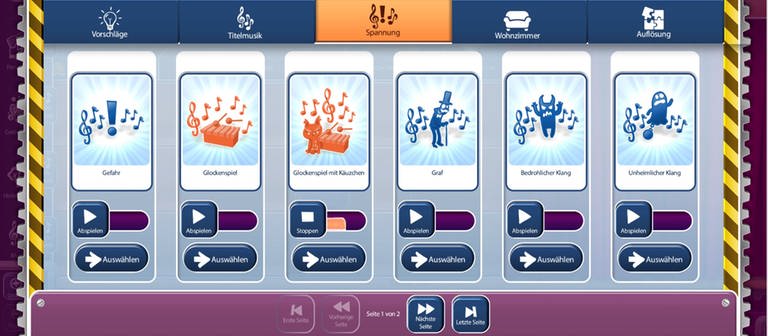 Im Hörspielbaukasten lassen sich verschiedene Formen der Hintergrundmusik kennenlernen.  (Foto: SWR / Screenshot aus Lernspiel)