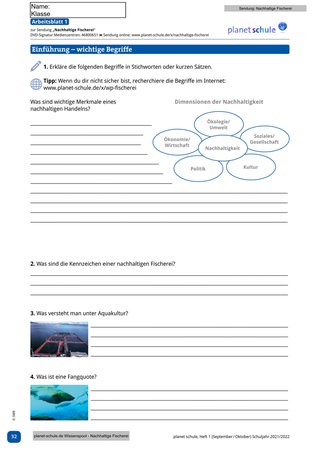 Arbeitsblatt 1: Fischerei – wichtige Begriffe