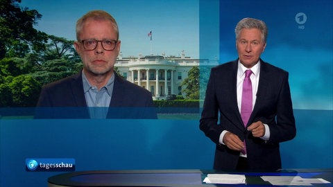 Tagesschau mit eingeblendetem Korrespondentenbild.