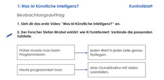 Screenshot Kontrollblatt 1 "Was ist KI?"