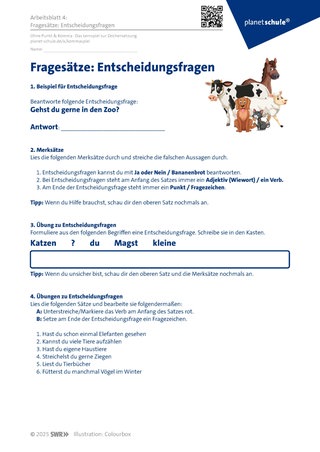 Screenshot des Arbeitsblattes