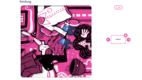 Lernspiel Vokabelfinder: Englisch Vokabeln lernen mit Bildern. Finde die richtigen Wörter im Wimmelbild!