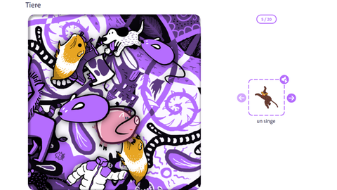 Lernspiel Vokabelfinder: Französisch Vokabeln lernen mit Bildern. Finde die richtigen Wörter im Wimmelbild!