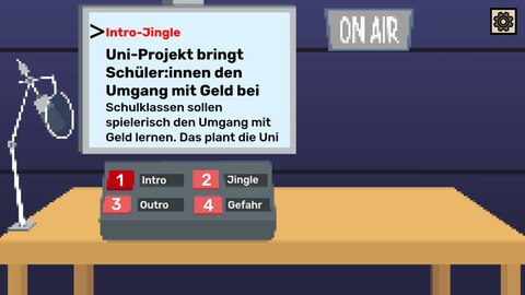 Screenshot aus dem Lernspiel Nachrichtenmacher für Medienkompetenz: Wie entstehen die Nachrichten im Radio?