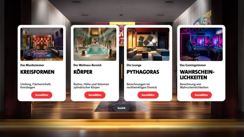 Im Mathe-Escape-Game warten in jeden Raum andere Aufgaben zu Geometrie und Wahrscheinlichkeitsrechnung auf dich.