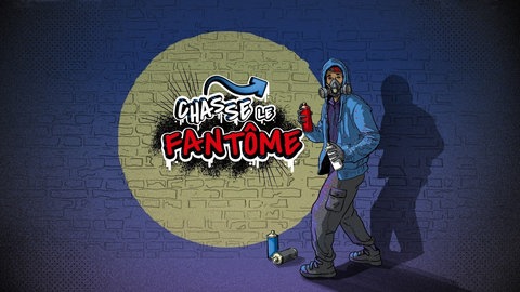 Startbild des Französisch-Lernspiels mit Titelschrift und Figur eines Sprayers