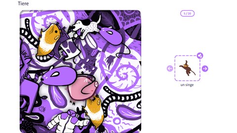 Lernspiel Vokabelfinder: Französisch Vokabeln lernen mit Bildern. Finde die richtigen Wörter im Wimmelbild!