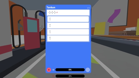 Bruchrechnung am Boxenstopp: Löse die Aufgabe und bekomme Sprit für dein Autorennen im Matheracer.