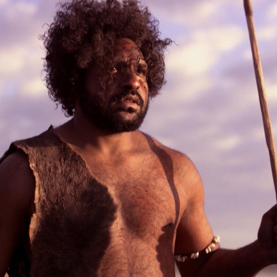 Urzeitlicher Mann mit Speer.