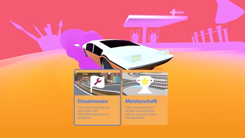 Beim Lernspiel Matheracer kannst du auswählen, ob du Einzelrennen zum üben fahren willst oder Meisterschaften mit allen Aufgaben.