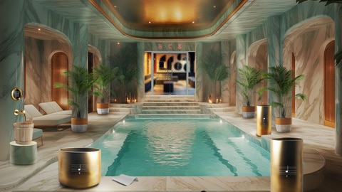 Mathe-Escape-Game: Im Wellness-Bereich der Villa warten Aufgaben zu Volumen und Körper auf dich!