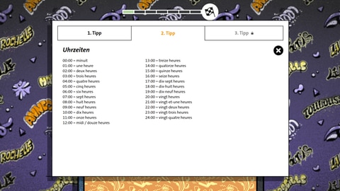 So holst du dir Hilfe im Französisch-Lernspiel "Chasse le fantôme": Für jede Aufgabe gibt es mehrere Tipps.