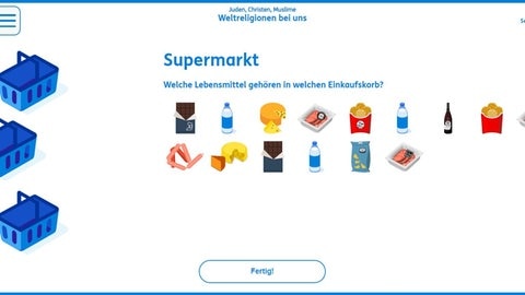 Screenshot aus dem Lernspiel zum Thema "Supermarkt".