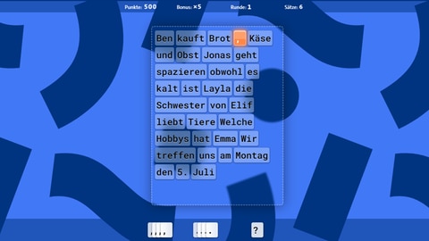 Kommasetzung und Satzzeichen lernen mit dem Lernspiel "Ohne Punkt und Komma" von planet schule: Ziehe Satzzeichen in die vorgegebenen Sätze. 