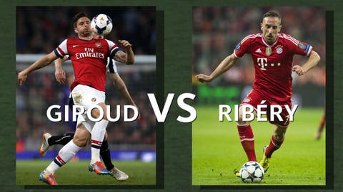 Ein Screenshot: links der Fußballer Giroud, rechts Ribéry. Die Überschrift heißt Giroud VS Ribéry. (Foto: WDR - Screenshot aus der Sendung)
