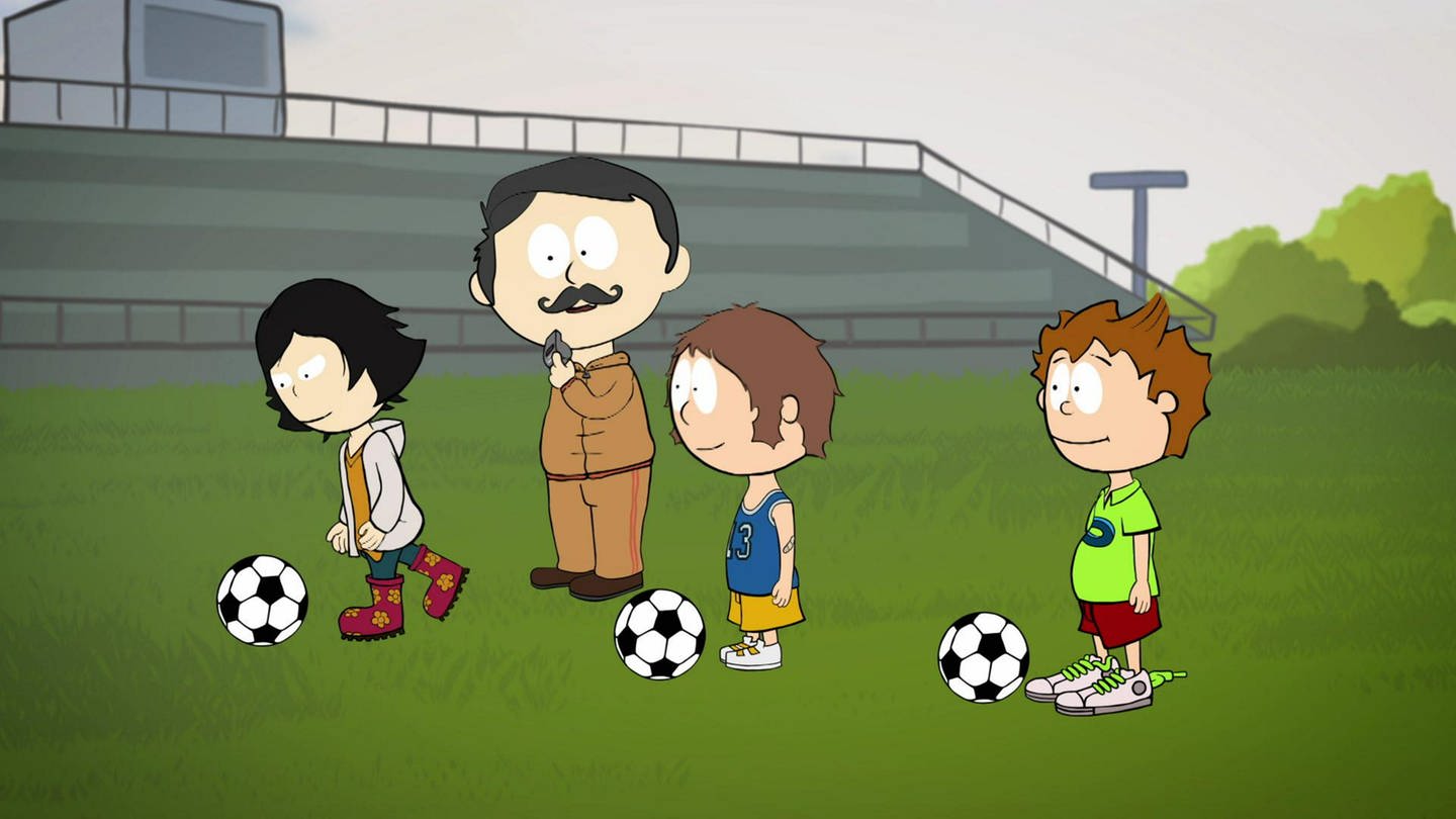 Der kleine Philosoph Knietzsche ist mit seinen Freunden beim Fußballtraining. (Foto: vision X/WDR)
