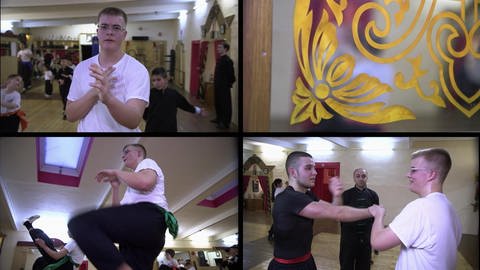 Eine Collage aus vier Bildern: ein Junge trainiert Kung Fu. (Foto: WDR)