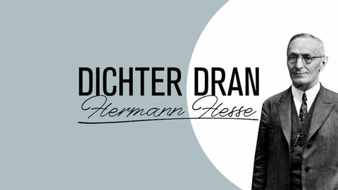 Schwarz weiß Zeichnung von Hermann Hesse, daneben der Schriftzug "DICHTER DRAN - Hermann Hesse". (Foto: Maike Wolfertz/WDR)