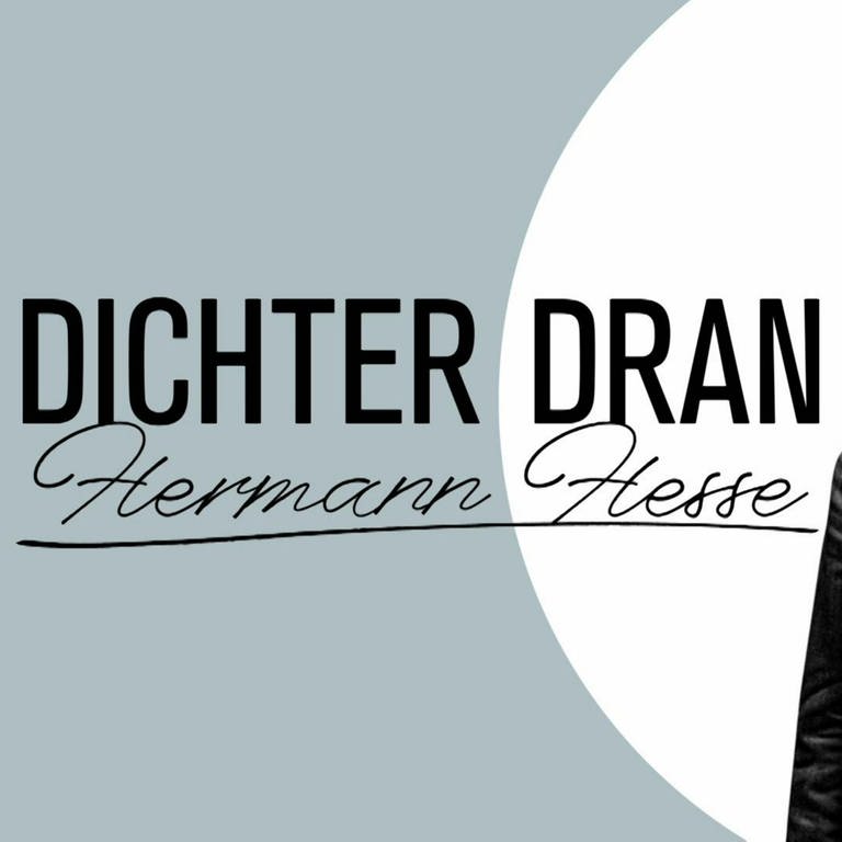 Schwarz weiß Zeichnung von Hermann Hesse, daneben der Schriftzug "DICHTER DRAN - Hermann Hesse". (Foto: Maike Wolfertz/WDR)