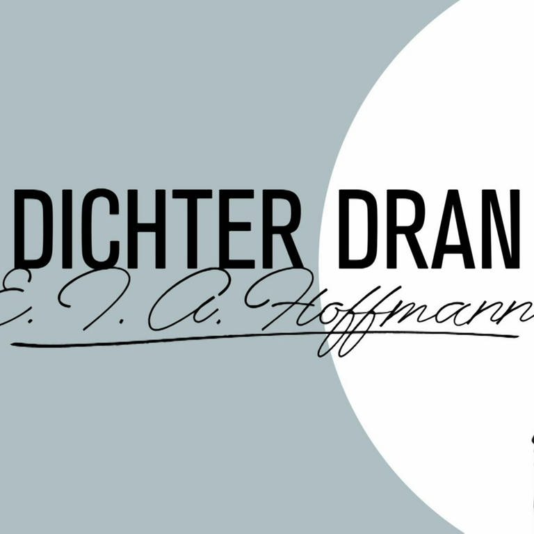 Schwarz weiß Zeichnung von E.T.A. Hoffmann, daneben der Schriftzug "DICHTER DRAN - E.T.A. Hoffmann". (Foto: Maike Wolfertz/WDR)