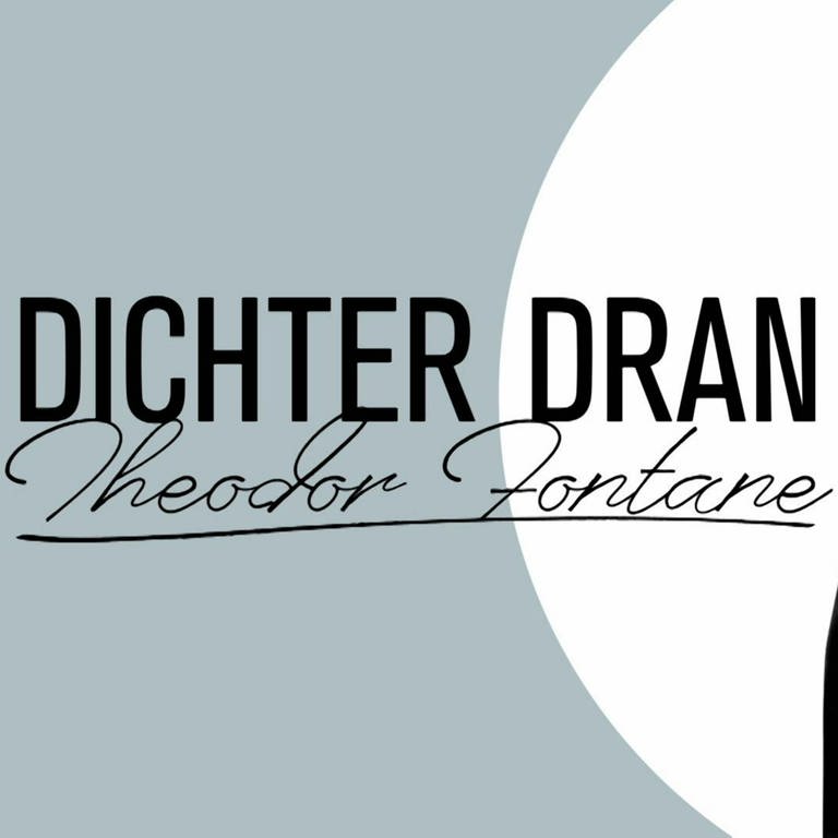 Schwarz weiß Zeichnung von Theodor Fontane, daneben der Schriftzug "DICHTER DRAN - Theodor Fontane". (Foto: Maike Wolfertz/WDR)