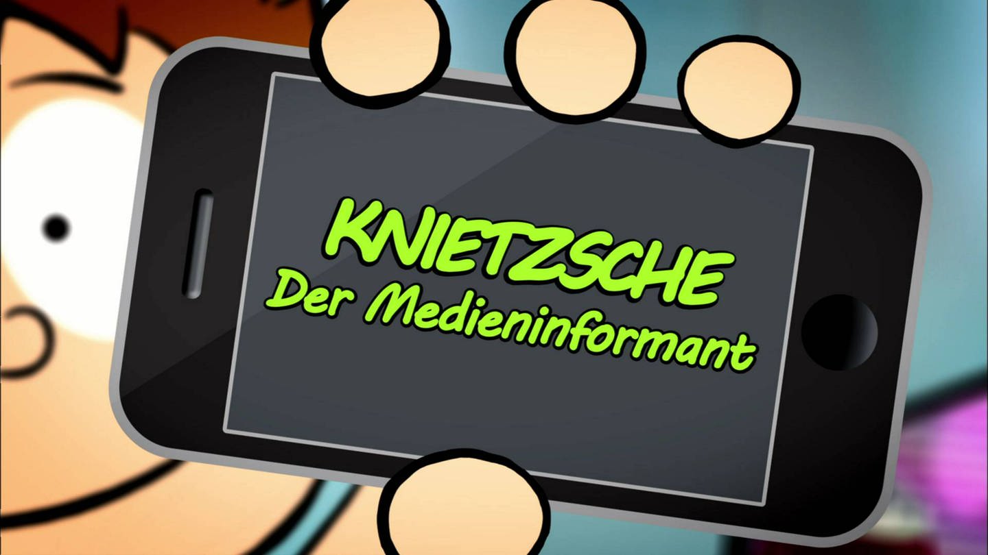 Medienkompetenz: Philosoph Knietzsche zeigt sein Smartphone mit dem Text 