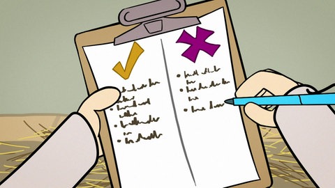 Der kleine Philosoph Knietzsche macht eine Pro- und Contraliste.