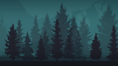 Ein animierter Querschnitt eines Waldes in Blautönen.