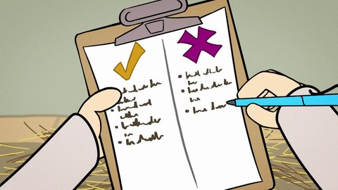 Der kleine Philosoph Knietzsche macht eine Pro- und Contraliste.